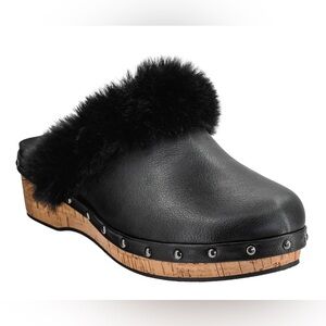 CORKYS Women's Just Fur Fun Black Wedge Slip On Fur Lined Studded Mules 10 New